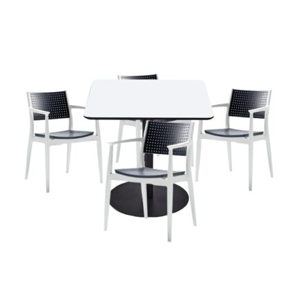 Set mobilier dining bucatarie RAKI masa patrata cu blat MDF melaminat 80x80x75cm cu 4 scaune SEGINIUS alb antracit
