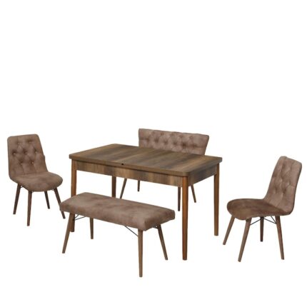 Set Masa Extensibila 80 x 170 cu Lux Banca Maro HAMAN 2 buc Banchete 2 Scaune
