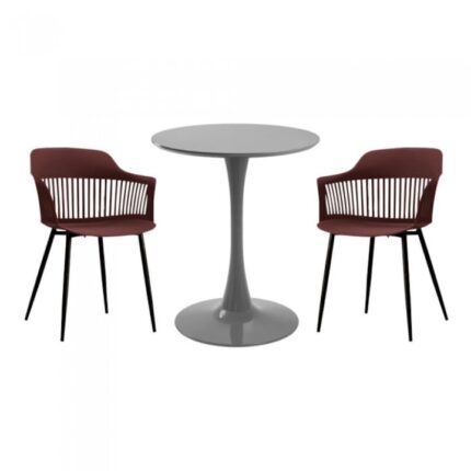 masa rotunda gri D60xh76cm Nikko si 2 scaune polipropilena/picioare metalice Florida 53x59xh81cm mov/negru