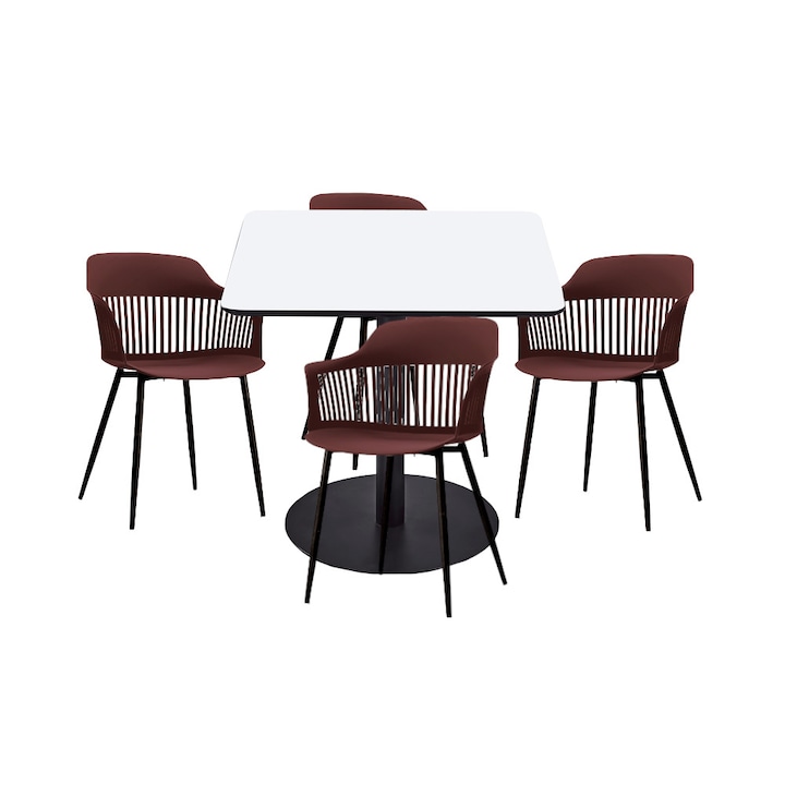 Set mobilier dining bucatarie RAKI masa patrata cu blat MDF melaminat 80x80x75cm cu 4 scaune Florida 53x59x81cm mov negru