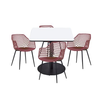 Set mobilier dining bucatarie RAKI masa patrata cu blat MDF melaminat 80x80x75cm cu 4 scaune TOYAMA mov negru