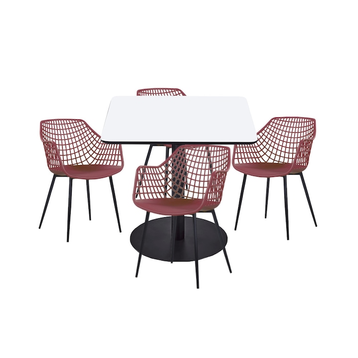 Set mobilier dining bucatarie RAKI masa patrata cu blat MDF melaminat 80x80x75cm cu 4 scaune TOYAMA mov negru
