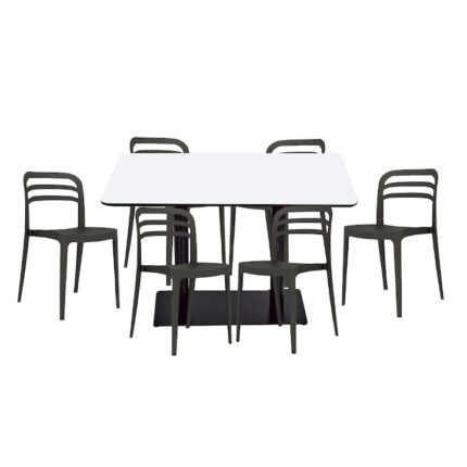 Set mobilier dining bucatarie RAKI masa dreptunghiulara cu blat MDF melaminat 120x80x75cm cu 6 scaune Aspen negre