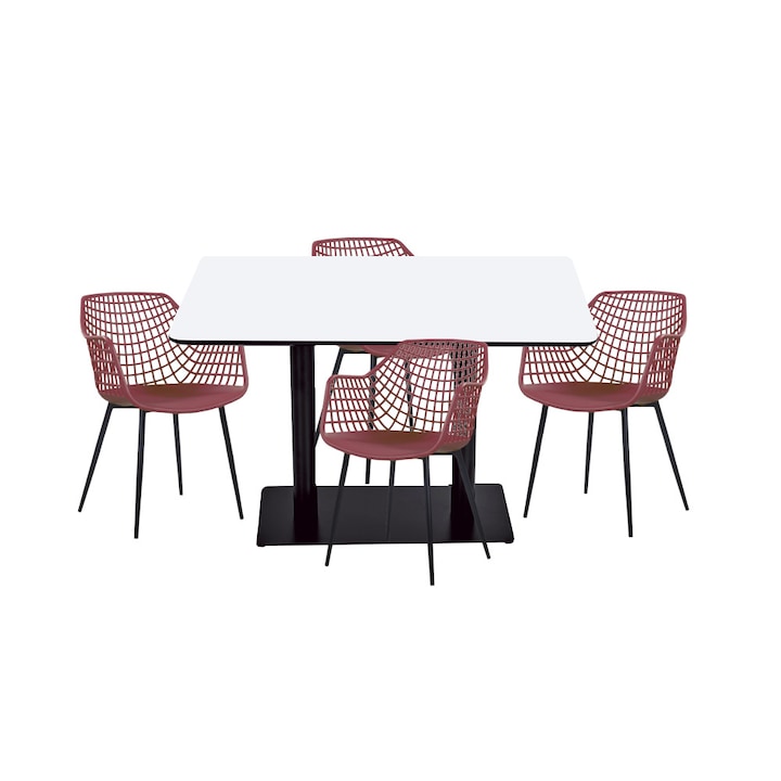 Set mobilier dining bucatarie RAKI masa dreptunghiulara cu blat MDF melaminat 120x80x75cm cu 4 scaune TOYAMA mov negru