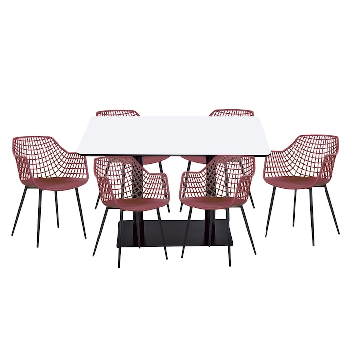 Set mobilier dining bucatarie RAKI masa dreptunghiulara cu blat MDF melaminat 120x80x75cm cu 6 scaune TOYAMA mov negru