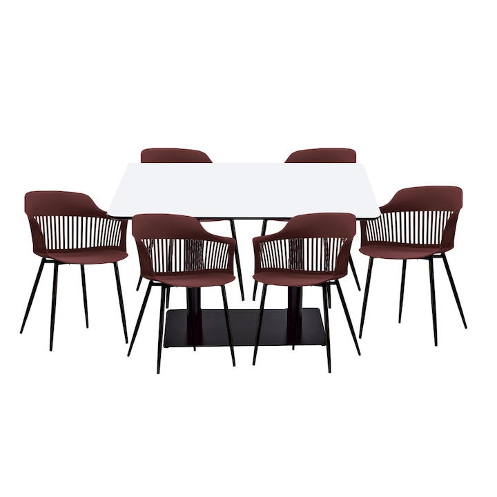 Set mobilier dining bucatarie RAKI masa dreptunghiulara cu blat MDF melaminat 120x80x75cm cu 6 scaune Florida 53x59x81cm mov negru