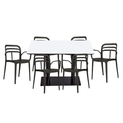 Set mobilier dining bucatarie RAKI masa dreptunghiulara cu blat MDF melaminat 120x80x75cm cu 6 scaune Aspendos negre