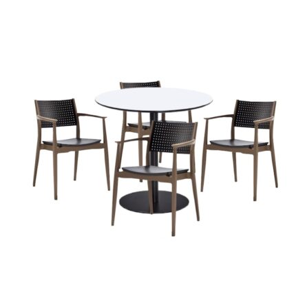 Set mobilier dining bucatarie RAKI masa rotunda cu blat MDF melaminat 80x75cm cu 4 scaune SEGINIUS maro bej