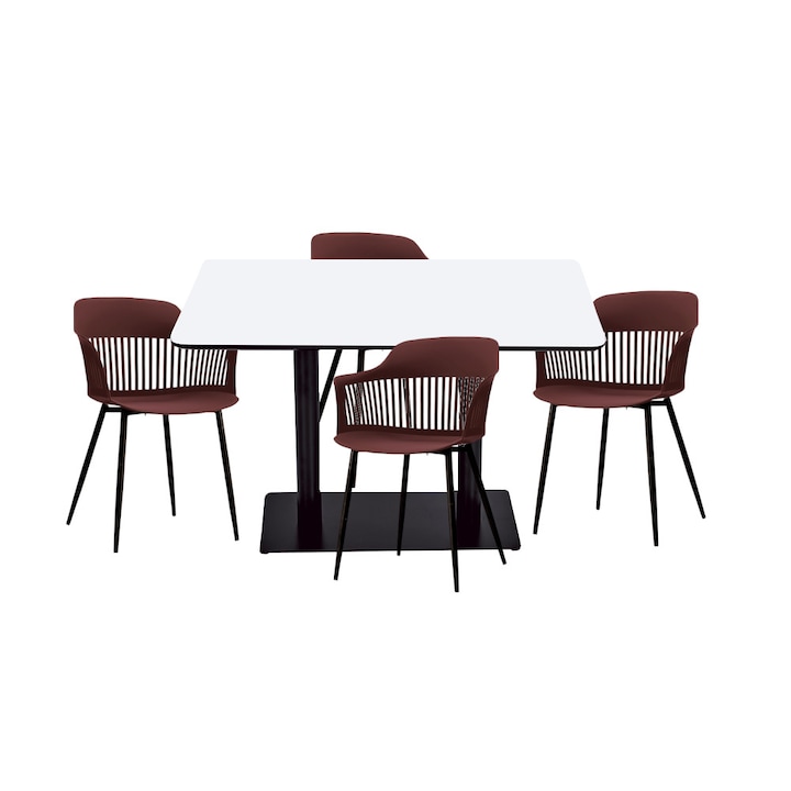 Set mobilier dining bucatarie RAKI masa dreptunghiulara cu blat MDF melaminat 120x80x75cm cu 4 scaune Florida 53x59x81cm mov negru