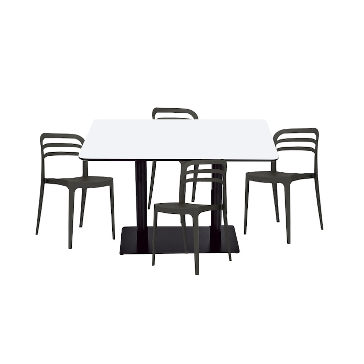 Set mobilier dining bucatarie RAKI masa dreptunghiulara cu blat MDF melaminat 120x80x75cm cu 4 scaune Aspen negre