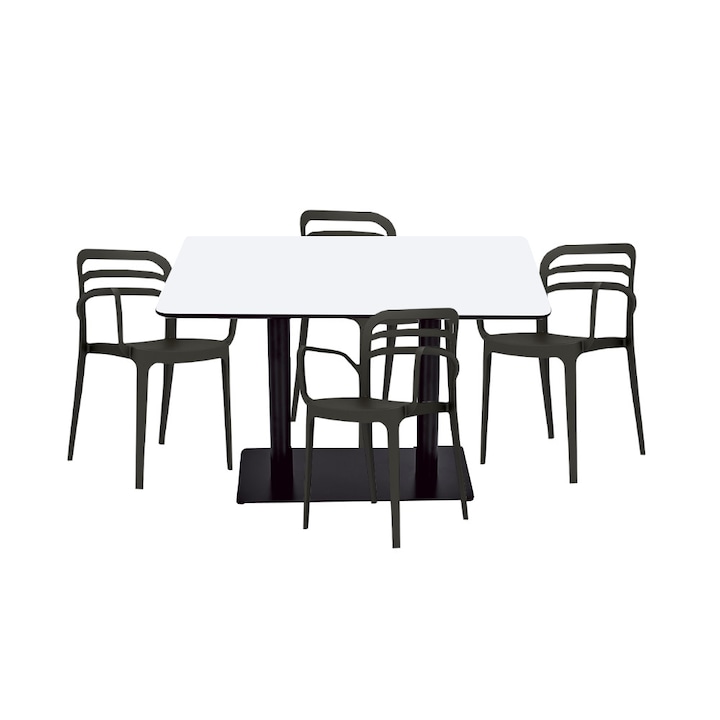 Set mobilier dining bucatarie RAKI masa dreptunghiulara cu blat MDF melaminat 120x80x75cm cu 4 scaune Aspendos negre