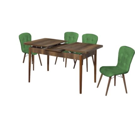 Set masa extensibila cu 4 scaune tapitate Homs cristal nuc-verde 170 x 80 cm