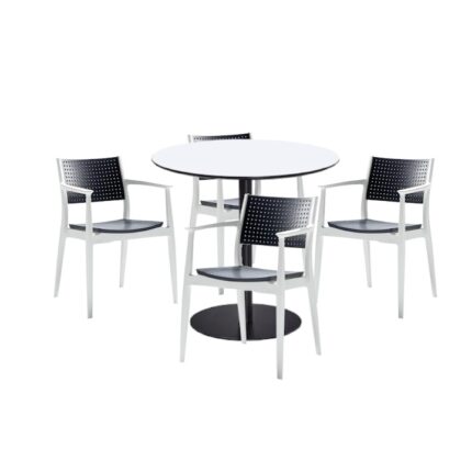 Set mobilier dining bucatarie RAKI masa rotunda cu blat MDF melaminat 80x75cm cu 4 scaune SEGINIUS alb antracit