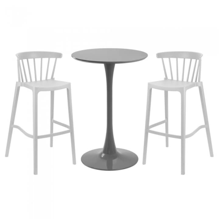 Set mobilier tip bar RAKI ASPEN pentru mic dejun masa gri 60x101cm cu 2 scaune albe 51x54x103cm