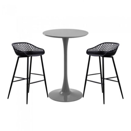 masa rotunda gri D60xh110cm si 2 scaune Toyama negre 48x47xh95cm