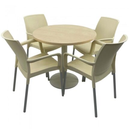 masa rotunda 80cm Raki Maple blat werzalit si baza metalica culoare alba