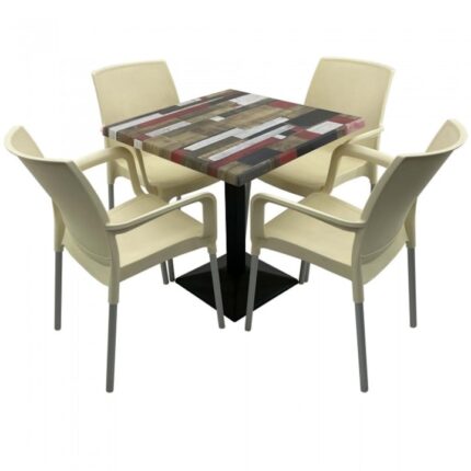 masa patrata 70x70cm Raki Redden Wood blat werzalit si baza metalica culoare negru