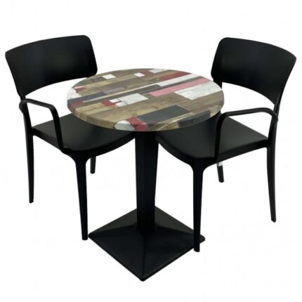 Redden Wood masa rotunda 60cm cu blat werzalit si baza metalica culoare negru