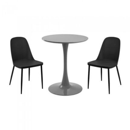 masa rotunda gri D60xh76cm Nikko si 2 scaune polipropilena/picioare metalice Orlando negre 54x46xh80cm