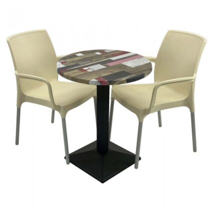 masa rotunda 60cm Raki Redden Wood blat werzalit si baza metalica culoare negru