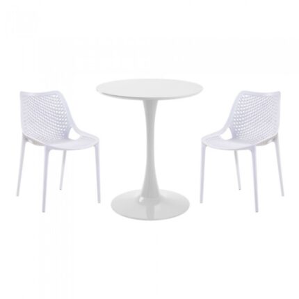 masa rotunda alba D60xh76cm Nikko si 2 scaune polipropilena London Air albe