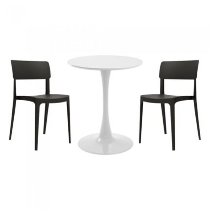 masa rotunda alba D60xh76cm Nikko si 2 scaune polipropilena Pano negre