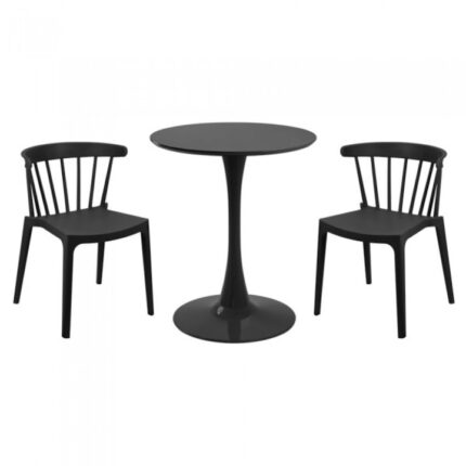 masa rotunda neagra D60xh76cm Nikko si 2 scaune polipropilena Aspen negre 53х53хh75cm