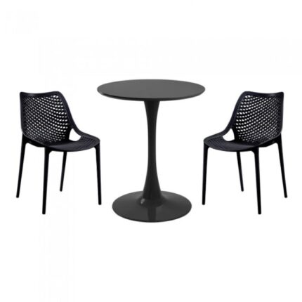 masa rotunda neagra D60xh76cm Nikko si 2 scaune polipropilena London Air negre