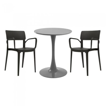 masa rotunda gri D60xh76cm Nikko si 2 scaune polipropilena Panora negre