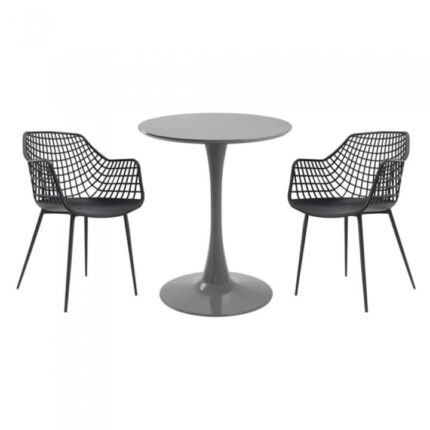 masa rotunda gri D60xh76cm Nikko si 2 scaune polipropilena/picioare metalice Toyama negre