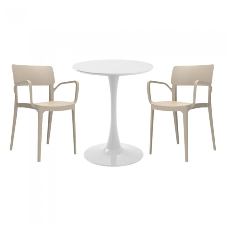 masa rotunda alba D60xh76cm Nikko si 2 scaune polipropilena Panora bej masa rotunda alba D60xh76cm Nikko si 2 scaune polipropilena Panora bej