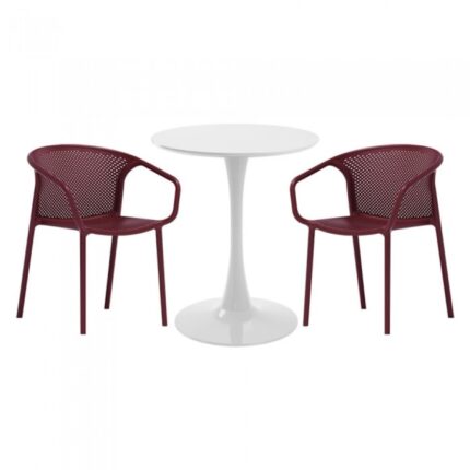 masa rotunda alba D60xh76cm Nikko si 2 scaune polipropilena cu spatar rotunjit Chicago bordo