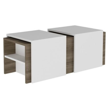 Set masa cafea cu masute detasabile Mora Homs alb-nuc 120x45x42 cm