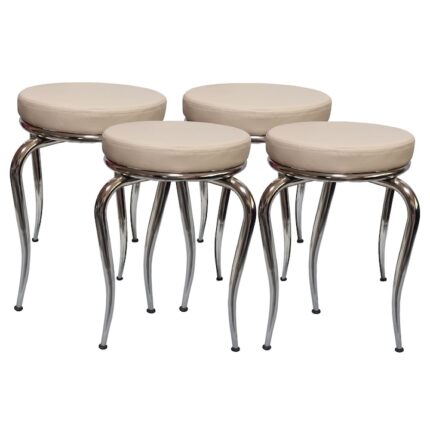 Set 4 Taburete Suprapozabile Bej Picioare Crom 48x35cm