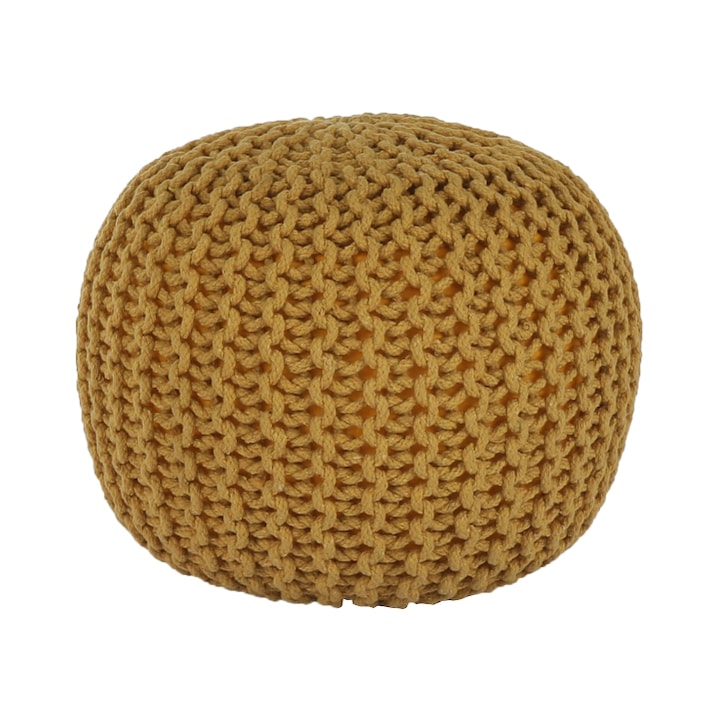 Taburet tricotat bumbac galben mustar Gobi 50x50x35 cm