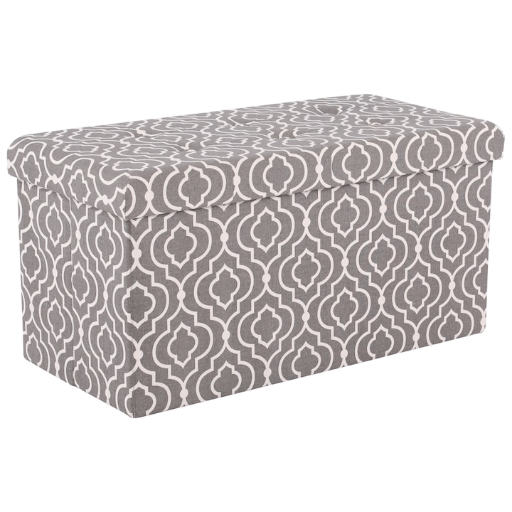 Bancuta pliabila material gri alb Fargo 76x38x38 cm