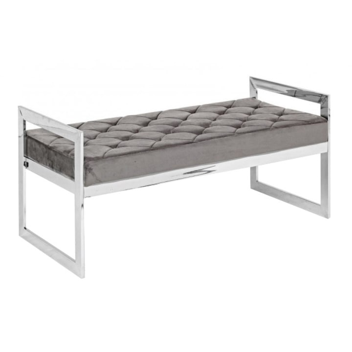 Banca tapiterie catifea gri Sveva 97x44x46 cm
