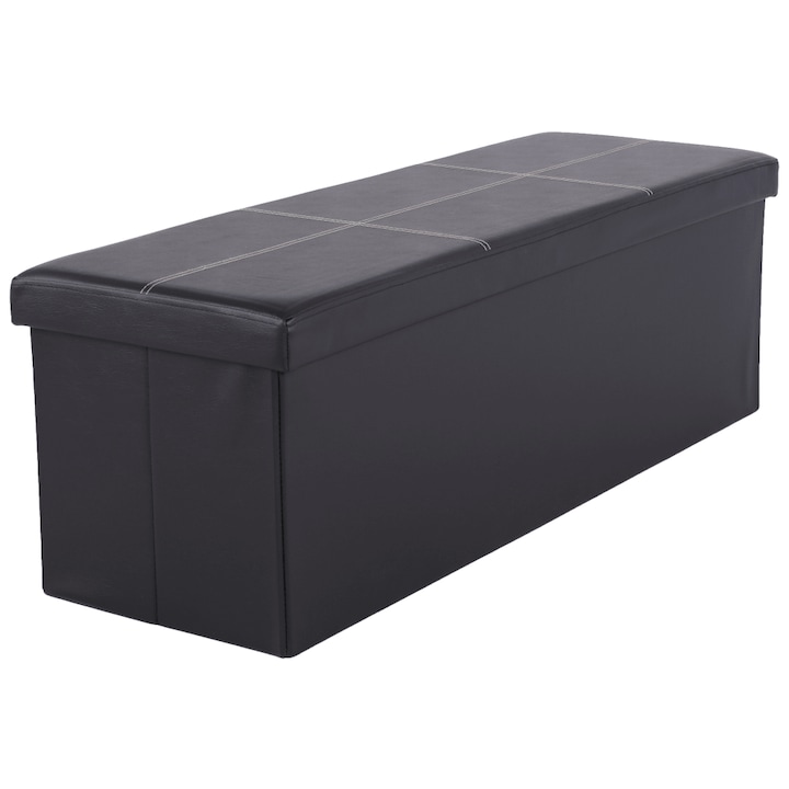 Bancuta pliabila piele ecologica neagra Zamira 114x38x38 cm