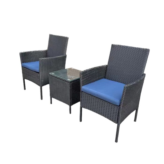 Set mobilier gradina 2 fotolii+masuta Prato Heinner, 2 fotolii 62x58x85 cm, masuta 40x40x45 cm. gri antracit/albastru