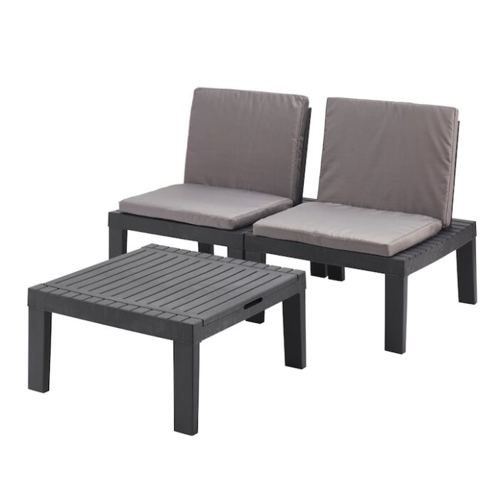 Set gradina/terasa masa 65x65x32 cm cu 2 scaune fara brate 65x65x70 cm, Duetto, IPAE-PROGARDEN, antracit, polipropilena, cu perne incluse, 3 piese