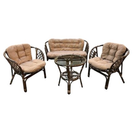 Set mobilier de gradina Bali cu perne, 4 piese, Cadru robust si usor, Bej, Ratan