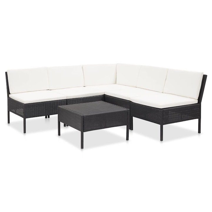 Set mobilier de gradina 6 piese, masa cu canapea coltar, vidaXL, Poliratan,69 x 69 x 67 cm, Negru