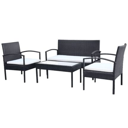 Set mobilier gradina/terasa/exterior 4 piese, vidaXL, Ratan, 106 x 59 x 73 cm, Negru