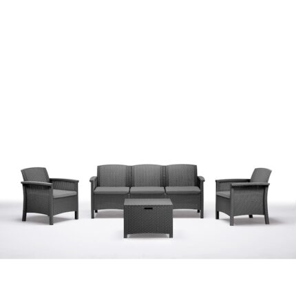 Set de mobilier BICA VENEZIA, canapea 3 locuri, 2 fotolii, masuta, grafit