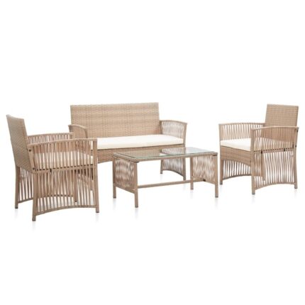 Set mobila de gradina din 4 piese cu perne vidaXL, Poliratan, 109 x 58 x 76 cm, Bej/Crem
