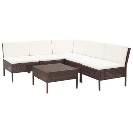 Set mobilier de gradina 6 piese, masa cu canapea coltar, vidaXL, Poliratan,69 x 69 x 67 cm, Maro