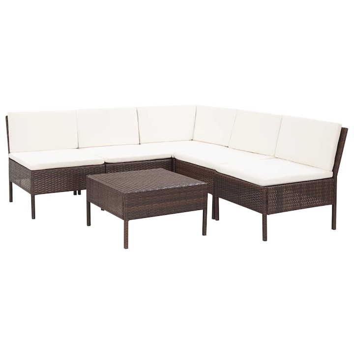 Set mobilier de gradina 6 piese, masa cu canapea coltar, vidaXL, Poliratan,69 x 69 x 67 cm, Maro