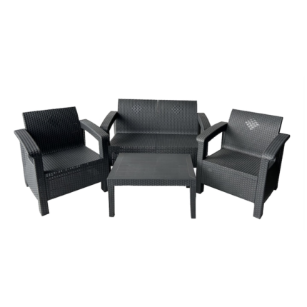 Set Mobilier de Gradina idealSTORE BellaVita, cu Canapea, 2 Fotolii, si o Masa, Aspect Ratan, Asamblare Simpla fara Suruburi, Modular, Constructie Solida si Durabila, Culoare Antracit