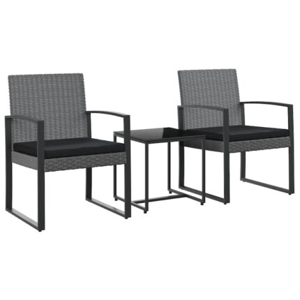 Set mobilier de gradina cu perne vidaXL, 3 piese, gri inchis, PP ratan, 54.5 x 57 x 77.5 cm, 13.3 Kg