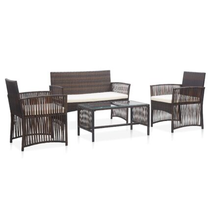 Set mobilier de gradina 4 piese masa scaune si bancheta, vidaXL, Poliratan, 109 x 58 x 76 cm, Maro